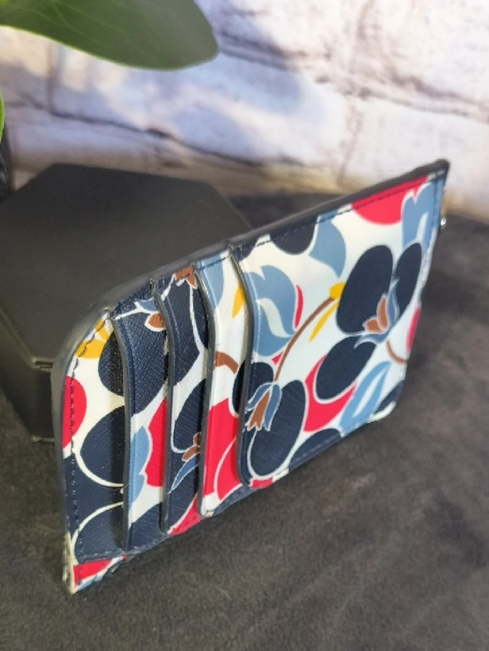 kate spade Floral Zip Card Wallet in Navy, Red, White & Yellow